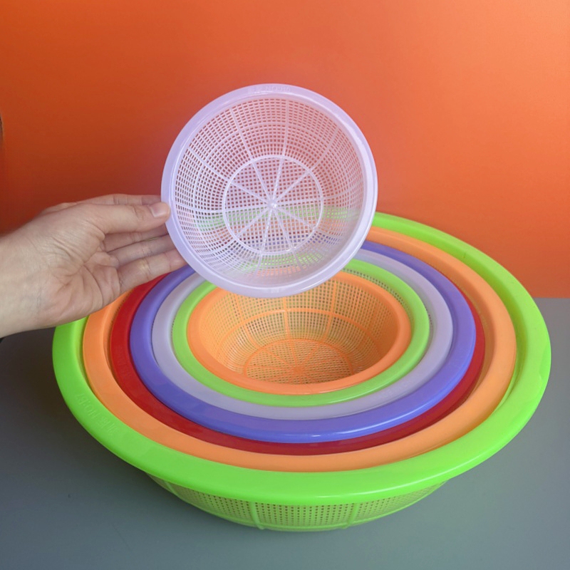[Pack of 5] Plastic Draining Basket, Round Fine-Mesh Rice Washing and Vegetable Washing Basin, Kitchen Prep Basket, Small Plastic Basket