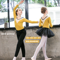 Children dance suit girl long sleeve practice Autumn Winter Pure Cotton Long Pants Ballet fluffy skirt with less Chinese dance suit
