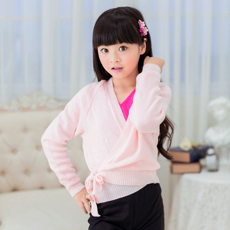 Special dance clothes children's practice sweater long-sleeved girls tie sweater children's shawl jacket thickening autumn and winter