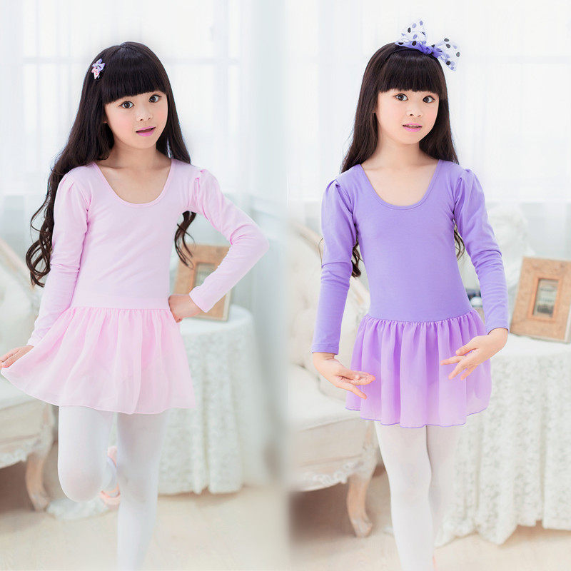 Girls' ballet tutu costumes long-sleeved practice costumes autumn and winter Chinese dance examination clothes one-piece princess dress