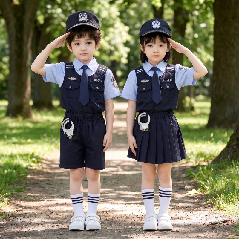 Children's Performance Costumes for June 1St, Little Police Officer Costumes, Role-Playing Police Special Agents, Boys and Girls Dance Graduation Photo Clothes, Military Uniforms