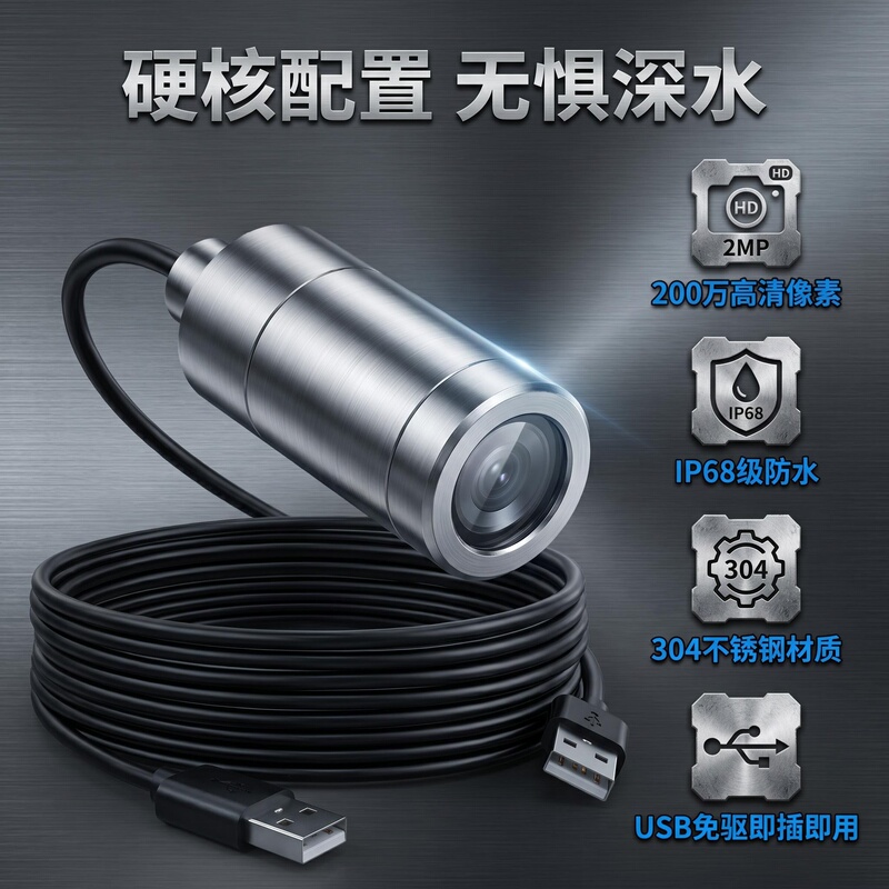 High-Definition 2 Million USB Driver-Free Waterproof Camera 304 Stainless Steel Rov Robot Underwater Camera Vision Sdk