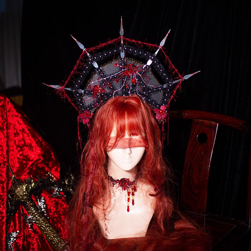 Spider Web Hexagram Lolita Original Dark Gothic Halloween Crown Halo Catwalk Lolita Accessories