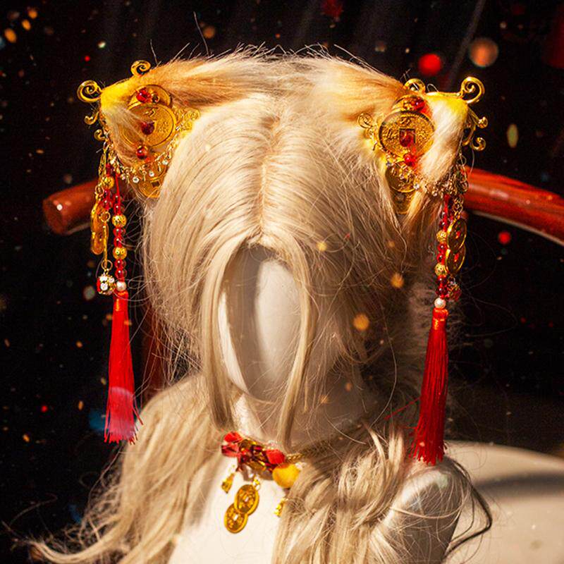 新年小财神君 cosplay 古风国风红金喜庆可爱毛绒招财猫耳兽耳头饰发夹，让你变身吸睛小财神！-lolita洛丽塔配饰小物-淘宝好物网