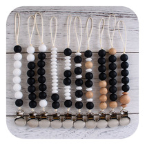 New baby round face iron Pacifier Clip Baby Creative Pacification Beech Silica Abacus Bead Pacifier Chain Anti Fall Chain