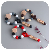 New product DIY creative MOM lobster buckle pendant beech wood anise hand ring tooth rubber suit infant silicone gel grinding stick