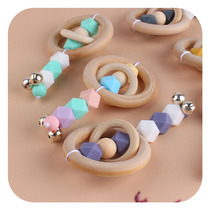New DIY cartoon and wood ring hand stick rocking bell and wave drum toy dentiel gum baby silicone bites teeth grinders