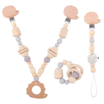 Infant Supplies Wo Wood Grinding Hands Ring Children Toy Hedgehog Cart Chain Three Sets Creative Pacifier Chain Pendant