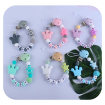 Customizable name Plastic letter and wood Pacifier Clip Baby Pacify Silicone Trolley Pacifier Chain Crown Dentiel