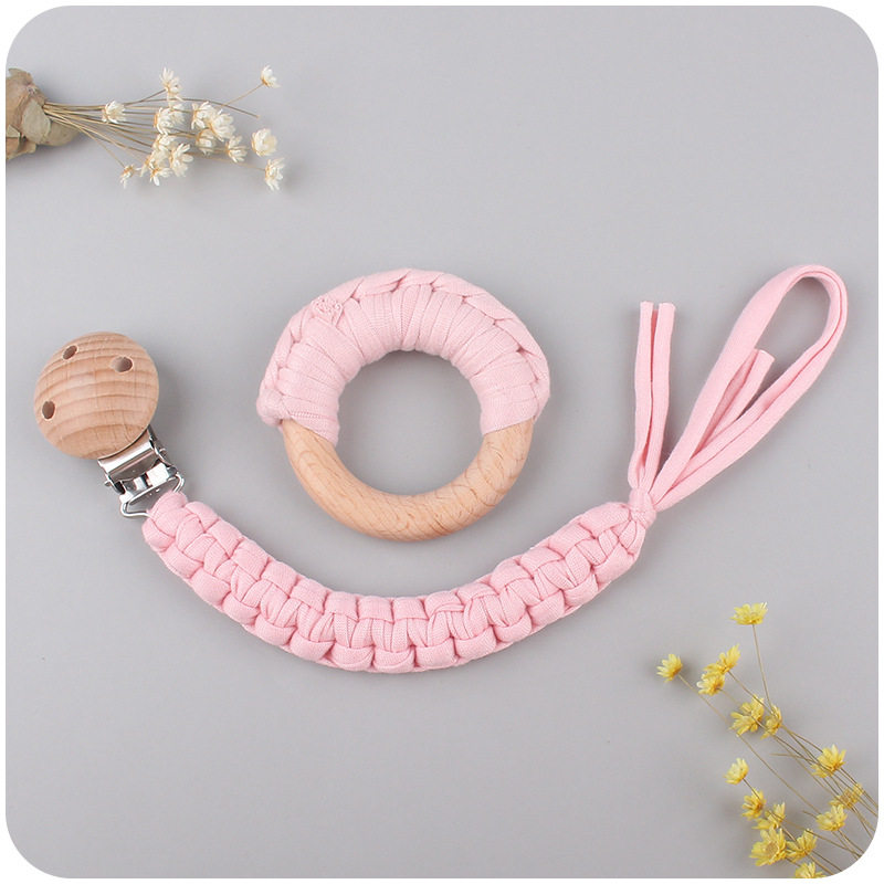New baby products beech clip to appease baby cotton woven pacifier chain beech ring tooth fixer toy set