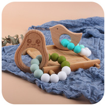 New DIY creative cartoon beech wood toy tooth gum baby beech wood bottle silicone bead hand ring tooth rubber grinding tooth stick