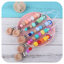 Foreign Trade Baby Supplies Rainbow Silicone Pacifier Chain Cartoon Beech Wood Rainbow Pacifier Clip Anti Drop Chain Amazon New
