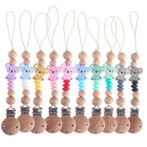 New Baby Beech Wood Pacifier Chain Baby Soothed Pacifier Clips Little Bear Silicone Anti Fall Chain Amazon Exploits