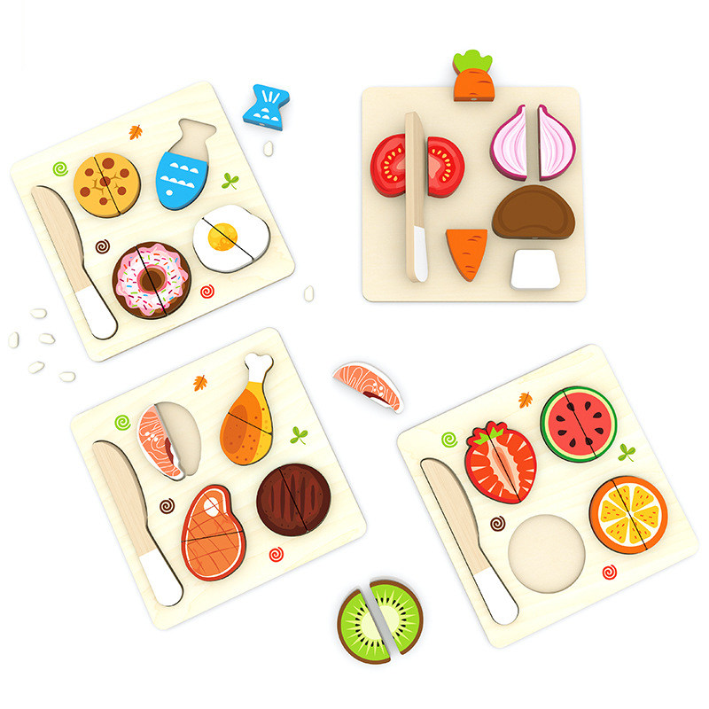 Children's fruit and vegetable small fish pretending to be home wine, cutting vegetables, large particles, wooden gourmet fruit, vegetable and fruit toys