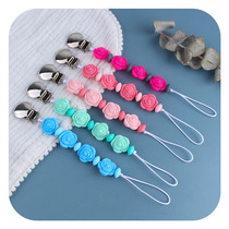 Baby Supplies new round face iron Nipple Clamps Baby Bites Tooth Silicone Rose Tooth Gum Pacifier Chain Anti Fall Chain