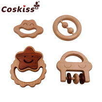 Baby Learn Climbing Grip Toy Grinders Soothing Rocking Bell Wood Ring Smiley Face Goodenware Toy