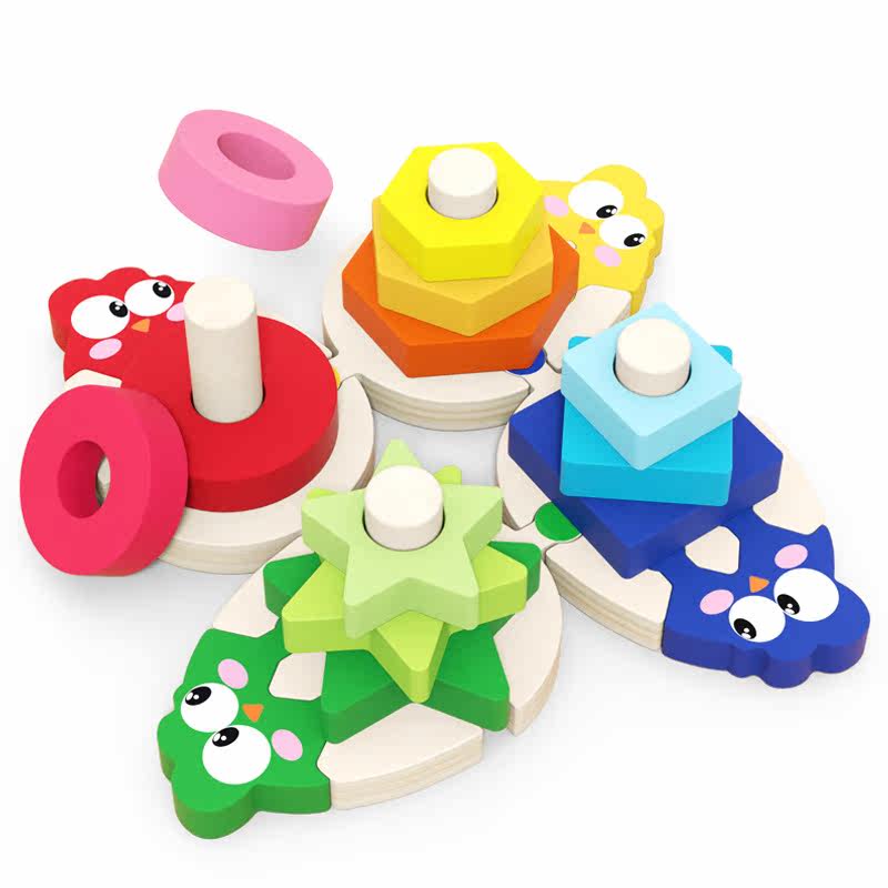 Puzzle early education four sets of columns disassembly and assembly geometric shapes paired with intelligence children's building blocks to play children's enlightenment