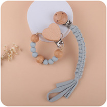 New Infant Supplies Beech Wood Caring Clip Appeasing Baby Cotton Cloth Anti-Fall Chain Silicone Bead Pacifier Chain Suit