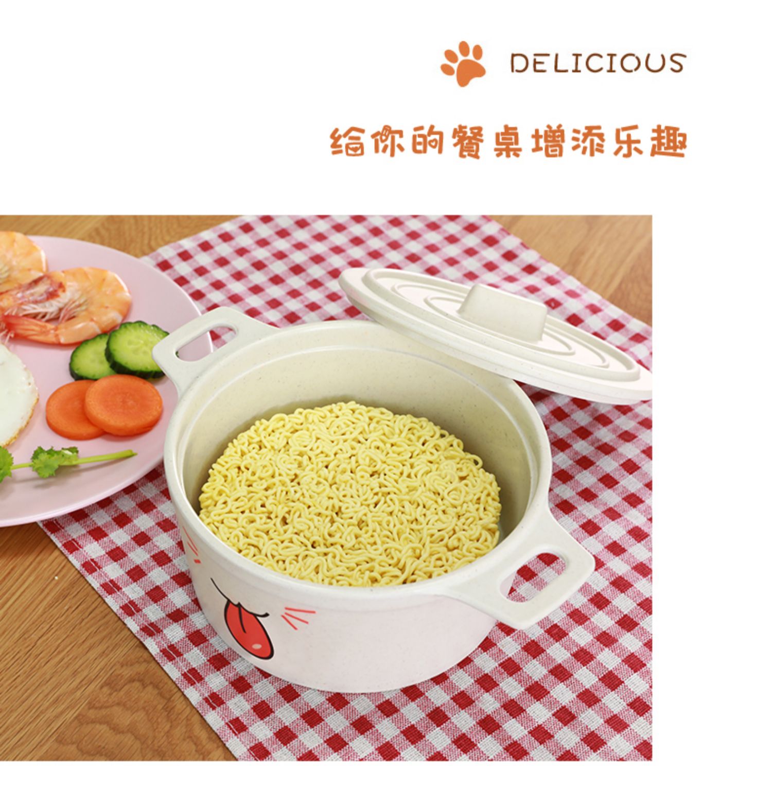Bát mì ăn liền có nắp lớn bát sinh viên bát canh Bộ đồ ăn Nhật sáng tạo hộp ăn trưa mì ăn liền mì ăn liền - Đồ ăn tối đũa ăn cơm