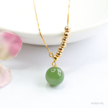 Natural hetian jade jasper pendant 18k gold ball beads s925 silver necklace high-end sweater chain clavicle chain