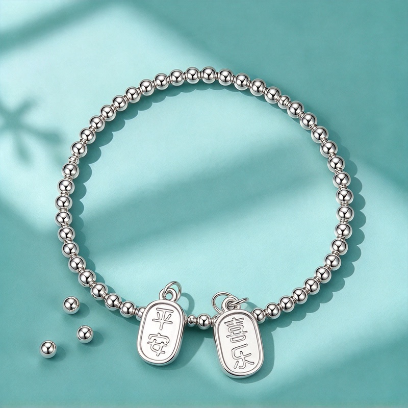 Pure Silver 999 Hand-Woven Bracelet DIY Accessories Simple and Stylish Bracelet 4mm Large Hole Round Beads Gift for Girlfriend