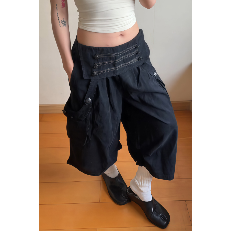 American Retro Palace-Style Workwear Black Vintage Capri Pants for Women, Summer Design, Niche Loose Casual Shorts American Retro Palace-Style Workwear Black Vintage Capri Pants for Women, Summer Design, Niche Loose Casual Shorts