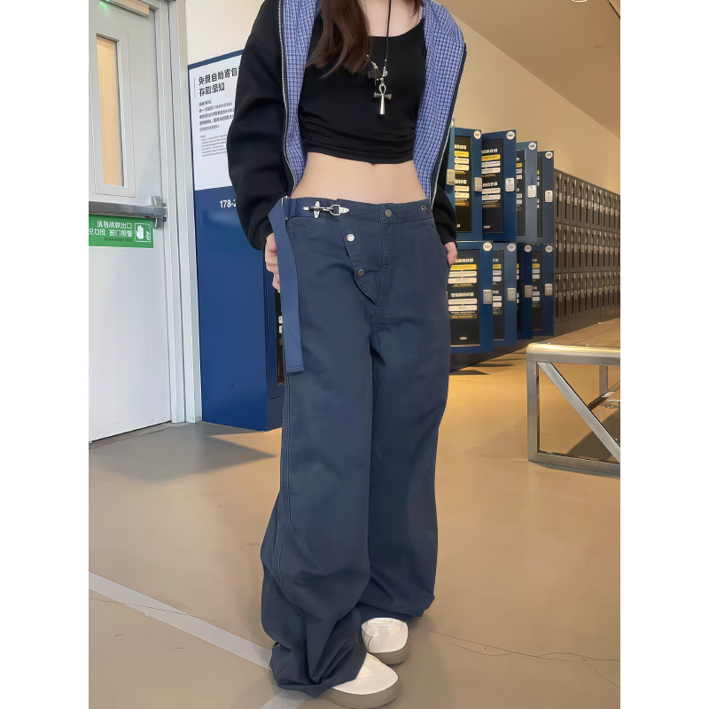 American Retro Niche Irregular Placket Low-Waist Jeans for Women, New Spring and Autumn Style, Spicy Girl Design, Loose Pants