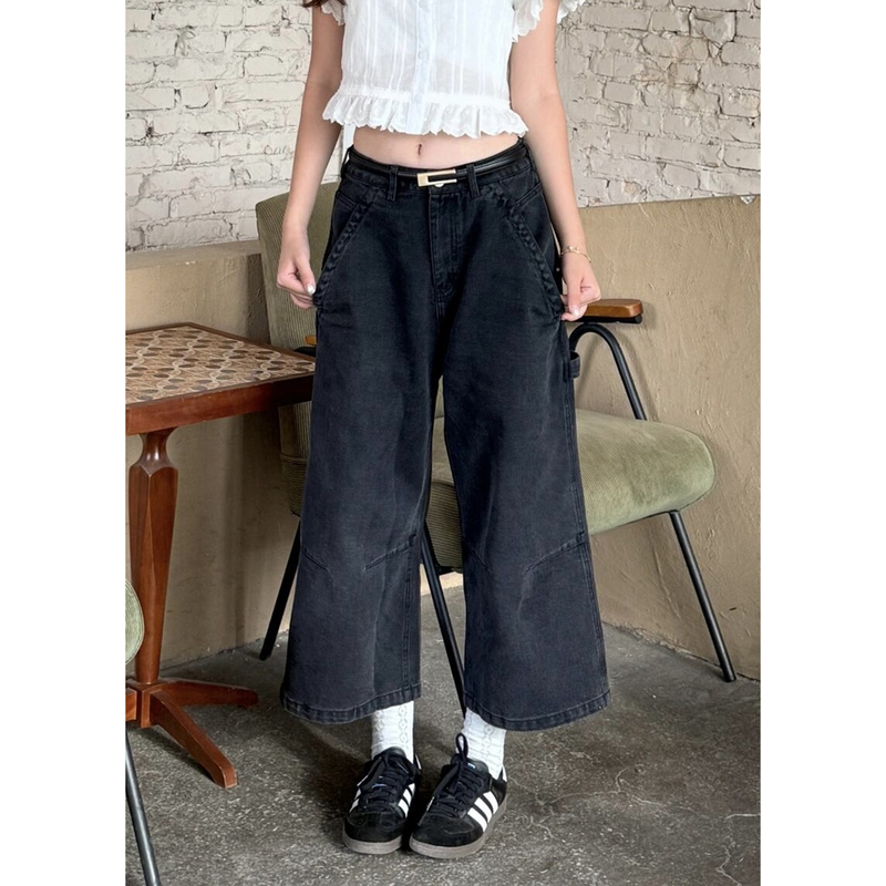 Black Straight-Leg Denim Super Popular Cropped Pants for Women, Summer Thin Style, Stylish Capri Pants, Petite Cropped Pants, Shorts
