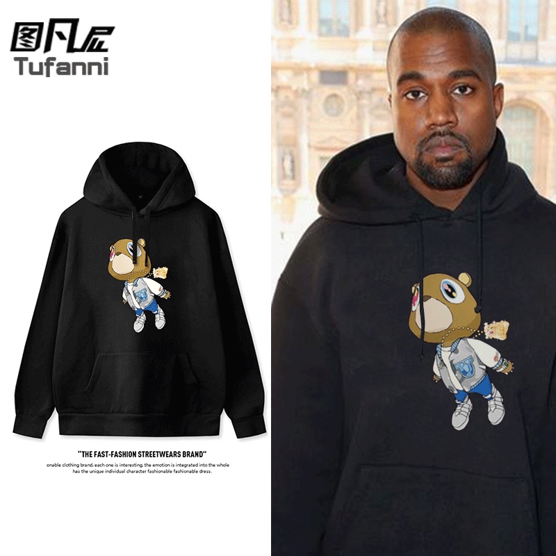 Kanye West Style Hip-Hop Rap Bear Print Hoodie for Men and Women, Couple's Hoodie