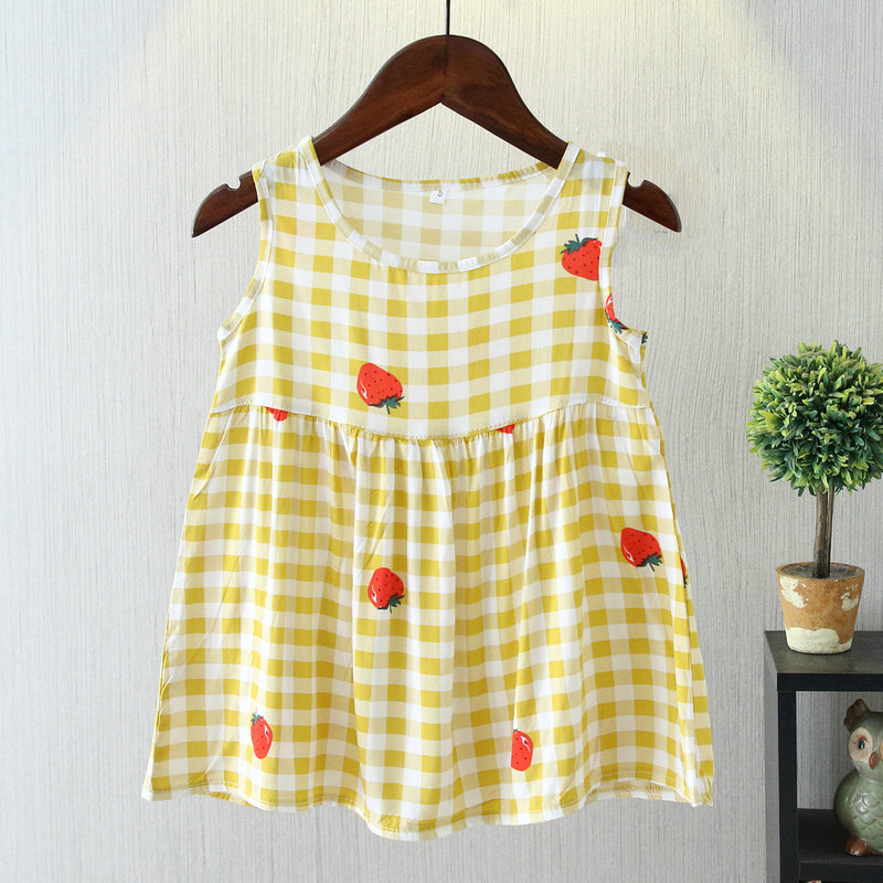 Children's pajamas girls thin section cotton silk summer sundress dress children's baby home service princess nightdress