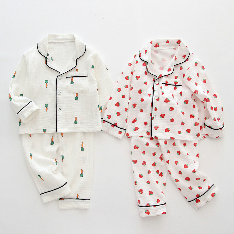 Spring and summer children's pajamas pure cotton yarn long sleeve pants suit boys and girls in the childhood air conditioning sweater home suit