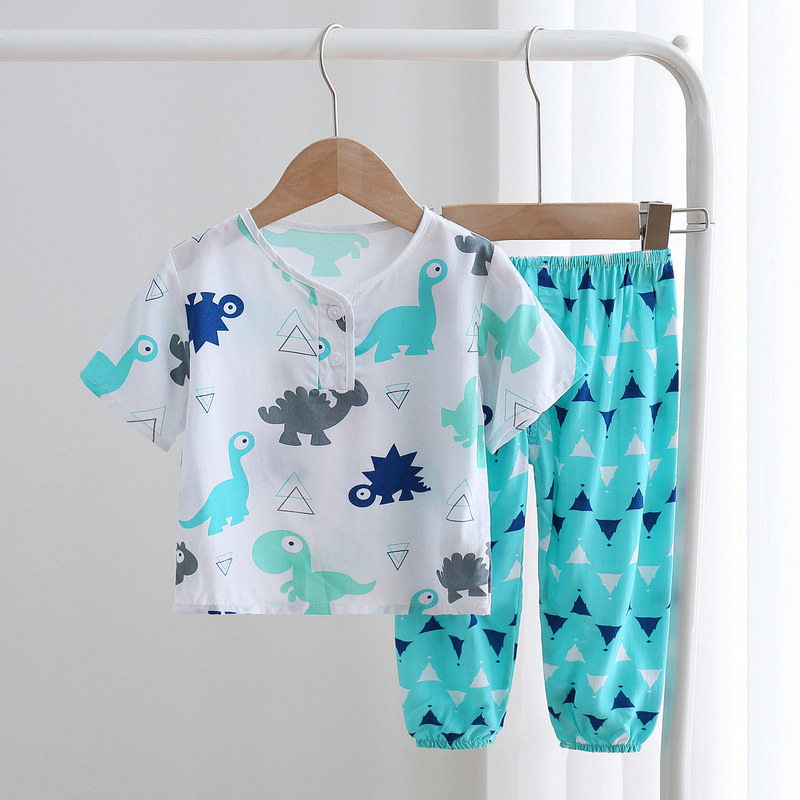 Children's pajamas boys and girls summer boy cotton silk thin section short-sleeved suit little girl baby air-conditioning home service