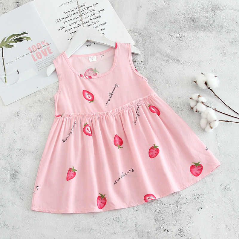 Children's pajamas girls summer cotton silk vest skirt cartoon dress princess baby air-conditioning home service night skirt