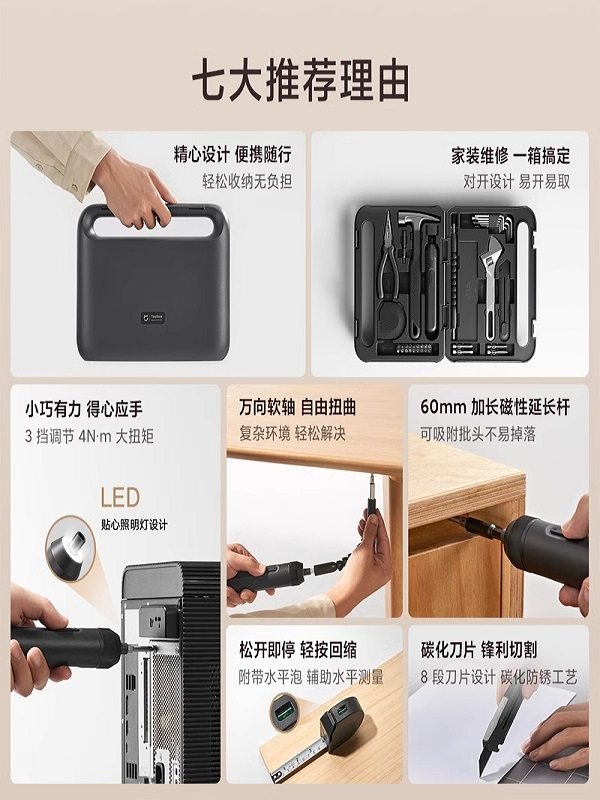 Mijia Tool Box Set, a Complete Set for Household Repairs, Portable, Hand-Held, Car-Mounted, Multi-Functional Combination, All in One Small Box