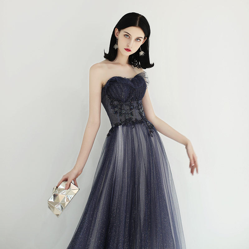 2022 new strapless evening dress female aura queen banquet dress temperament noble dream starry sky gradient skirt
