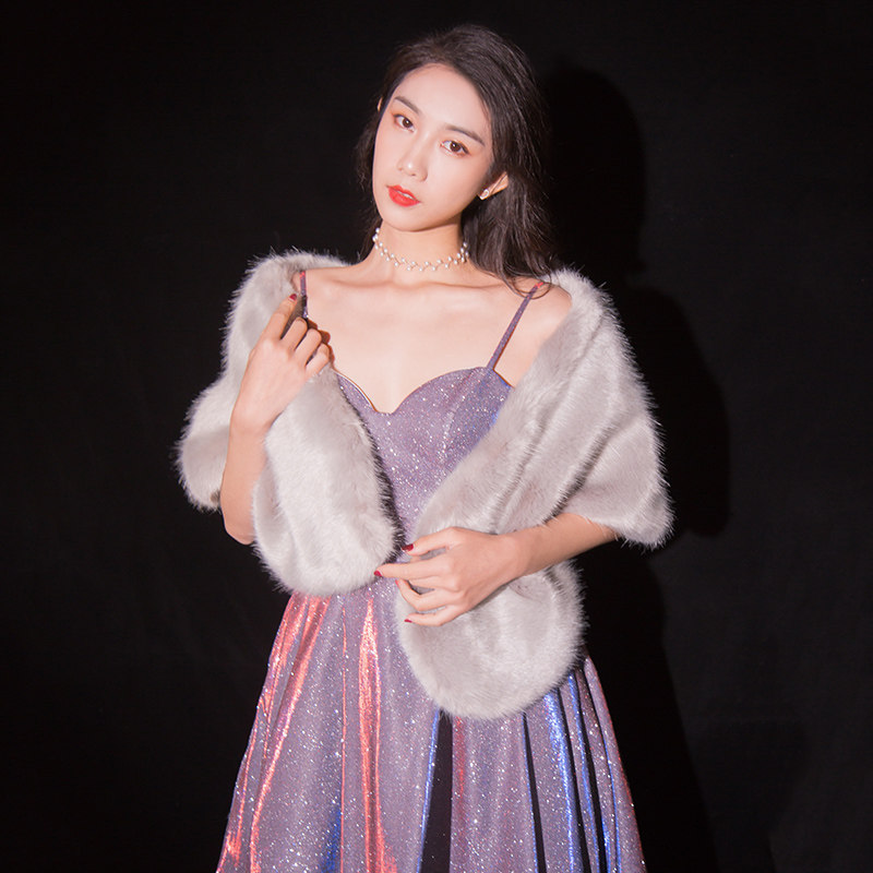 2022 new dress warm bride wedding dress light gray shawl autumn and winter thick coat