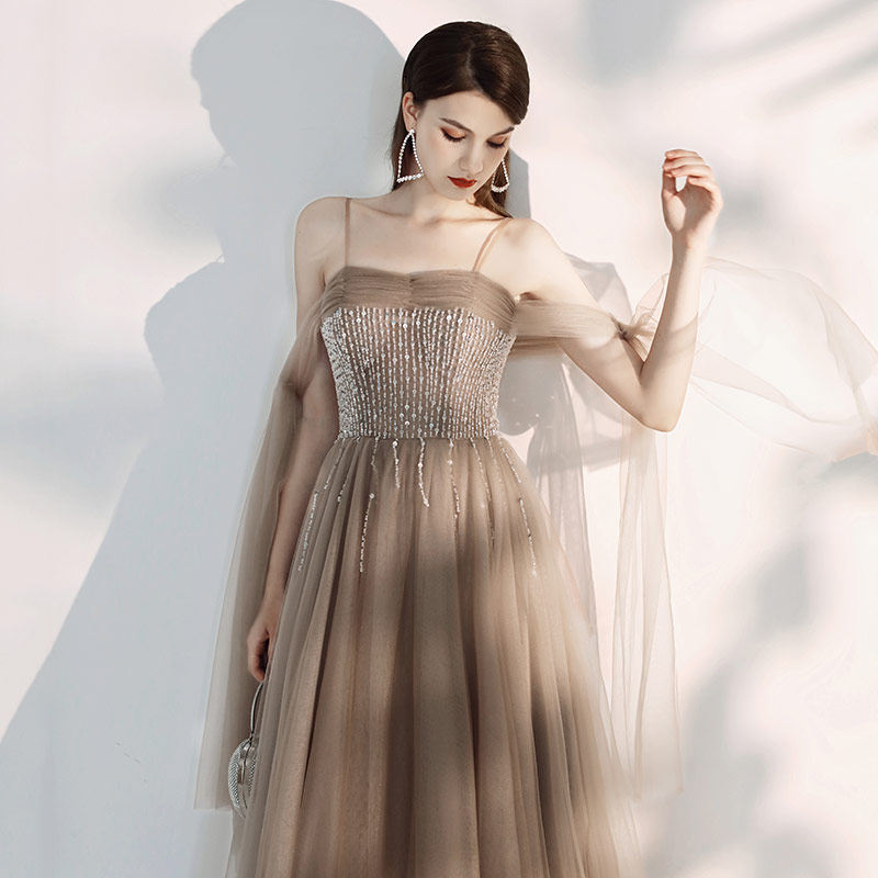 Suspender evening dress long version 2021 new appreciation banquet dress temperament noble banquet socialite dinner dress woman