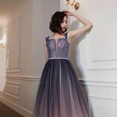 Xianqi evening dress female noble temperament banquet long version purple gradual suspender dress dress dress annual meeting host winter