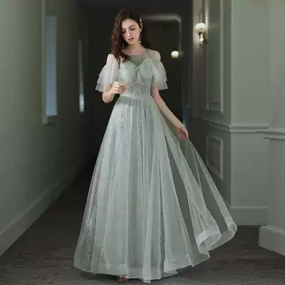 Gray dress dress women 2021 New banquet temperament noble long version of socialite fairy annual meeting sexy party thin