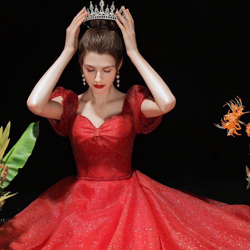 Toast to the bride 2022 new summer wine red closets Slim Engagement Evening Gown Banquet Hosted Retro Princess