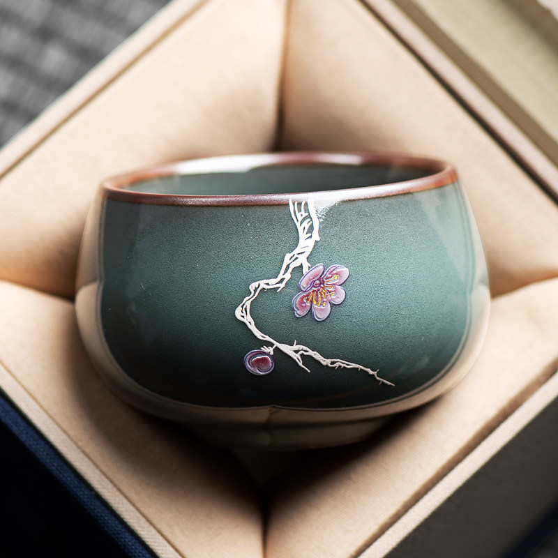 Epiphany Tea Affair Green Porcelain Master's Cup Single Cup Handsketching silver tasting tea cup open sheet Gongfu tea cup single tea bowl tea cup