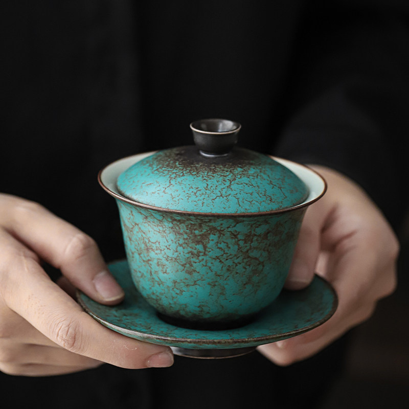 Enlightenment of tea ceramics retro kiln change three-cai bowl home kung fu tea set tea maker Japanese-style single tea bowl teacup