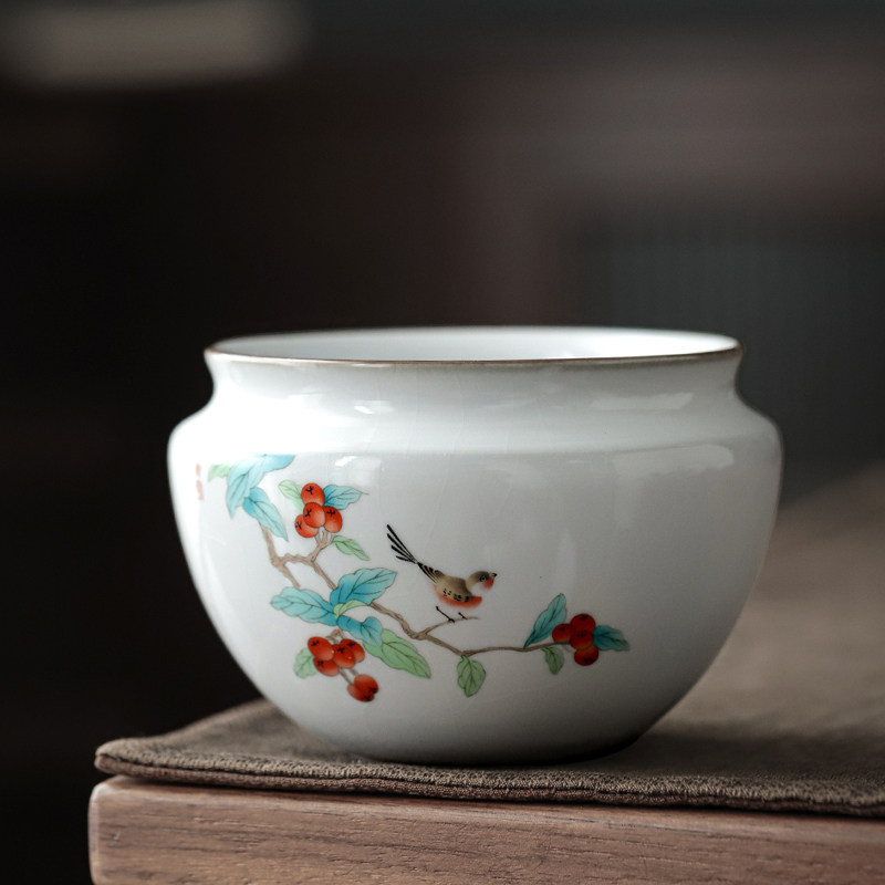 Epitea Business Day Style Ceramics Built Water Ru Kiln Moon White Household Water Spittoon Tea Wash Cup Wash Kutian Tea Furniture Accessories