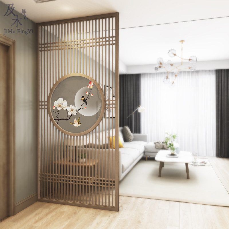 New Chinese Screen Living Room Cubicle Wall Modern Entrance Office Zen-to-Door Entrance Door Sheltering Xuanguan solid wood hollowed-out