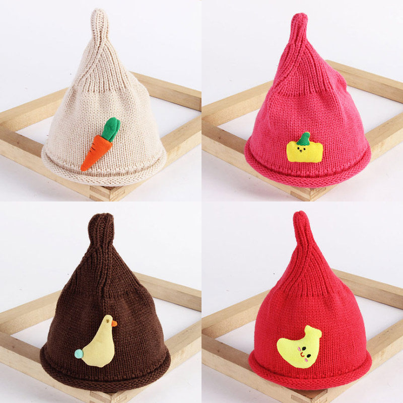 Baby hat autumn and winter baby ear protection children knitted wool sleeve hat for boys and girls cute cartoon pointy hat