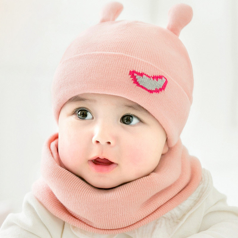 0-1-3 years old 2 baby hat scarf two-piece set autumn and winter infant knitted men and women Baby set hat cartoon