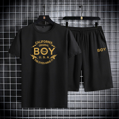 夏新款男士套装 圆领时尚短袖T恤短裤 舒适面料透气轻薄时尚印花