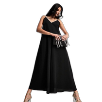 Hong Kong direct mail trendy luxury ASOS womens design V-neck satin wide-leg jumpsuit (black)