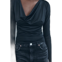 US direct mail ZARA JAPAN polyamide draped top 3641 840 black