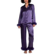 (Direct Mail from the United States) Linea Donatella Womens Luxury Marabou Feather Satin Pajama Cover